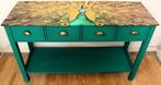 Turquoise groene sidetable “Pauw”, 4 lades, AFGEPRIJSD, Huis en Inrichting, Tafels | Sidetables, 100 tot 150 cm, Ophalen of Verzenden