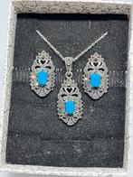 Zilveren setje met turkoois ( oorbellen en hanger), Ophalen, Info@zilver.com, Blauw, Kleiner dan 17