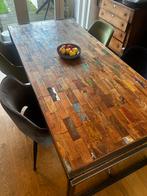 Stijlvolle eettafel van gerecycled hout - metalen frame, Huis en Inrichting, Tafels | Eettafels, Ophalen, Teakhout, 200 cm of meer