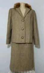 Vintage (60s) handwoven Irish tweed mantelpakje van Donegal, Kleding | Dames, Kostuum of Pak, Verzenden, Beige, Maat 42/44 (L)