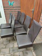 5 eetkamerstoelen echt leder/leer donkerbruin (igst), Ophalen, Gebruikt, Bruin, Leer