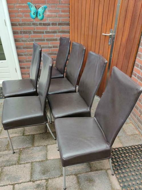 5 eetkamerstoelen echt leder/leer donkerbruin (igst), Huis en Inrichting, Stoelen, Gebruikt, Vijf, Zes of meer stoelen, Leer, Bruin
