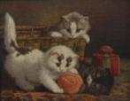 schilderij met 3  poesjes in gouden lijst, Ophalen