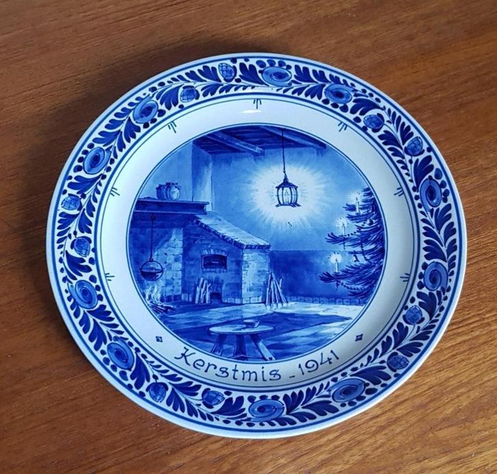 Delfts blauw wandbord Kerstmis 1941, Antiek en Kunst, Antiek | Wandborden en Tegels, Ophalen of Verzenden