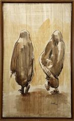 685. Aquarel - twee wandelende mensen, 2007, Ophalen of Verzenden