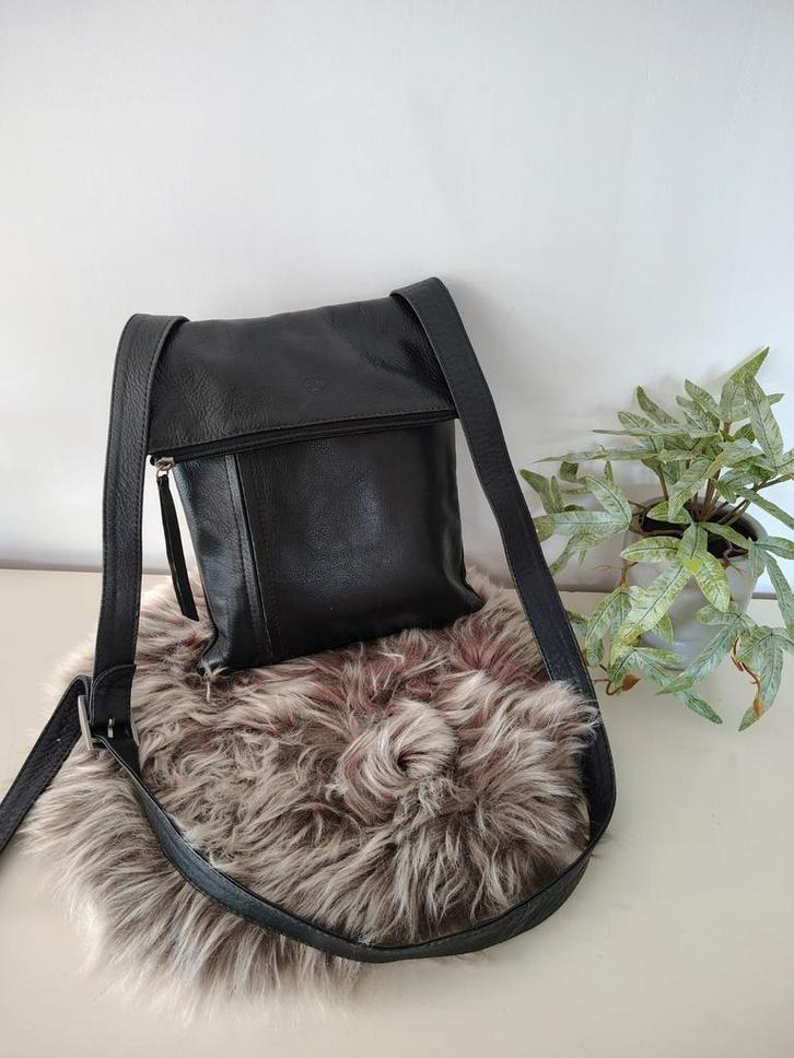 H.J. de Rooy Leren Schoudertas - Zwart, Sieraden, Tassen en Uiterlijk, Tassen | Schoudertassen, Gebruikt, Overige merken, Zwart