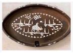 Brocante oud dienblad ovaal hout ingelegd met Paoa Abalone, Antiek en Kunst, Ophalen of Verzenden