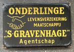 Emaille reclamebord ondergingen verzekering ‘s-Gravenhage, Verzamelen, Merken en Reclamevoorwerpen, Reclamebord, Ophalen of Verzenden