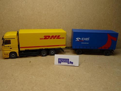 WIKING 1:87, MB ACTROS COMBINATIE, " DHL-EXEL ", Zie Foto`s, Hobby en Vrije tijd, Modelauto's | 1:87, Zo goed als nieuw, Bus of Vrachtwagen