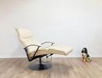Creme lederen vintage draaifauteuil. Retro design stoel, Huis en Inrichting, Fauteuils, Ophalen, O, 75 tot 100 cm, 50 tot 75 cm