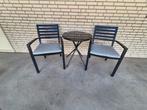 Tuinset met 2 stoelen en tafel, Tuin en Terras, Tuinsets en Loungesets, Bijzettafel, Aluminium, Zo goed als nieuw, Tuinset
