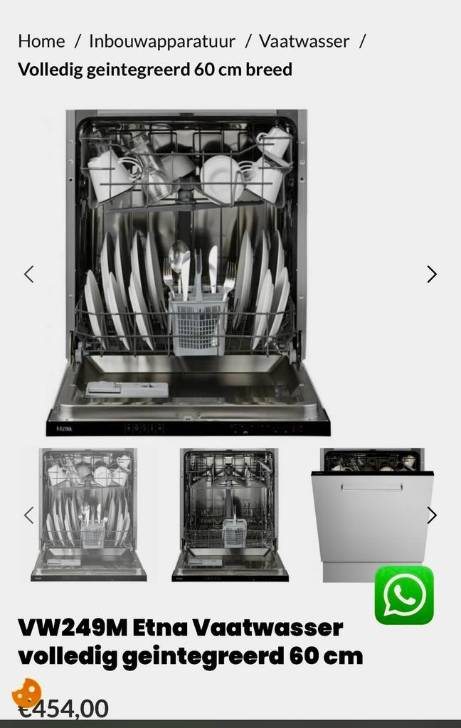 Etna VW249M Inbouw Vaatwasser, Witgoed en Apparatuur, Vaatwasmachines, Gebruikt, Inbouw, Minder dan 85 cm, 45 tot 60 cm, Eco programma