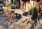 5 delige vergrijsde teakhouten tuinset in zeer goede staat., Tuin en Terras, Ophalen, Zo goed als nieuw, Rechthoekig, Teakhout