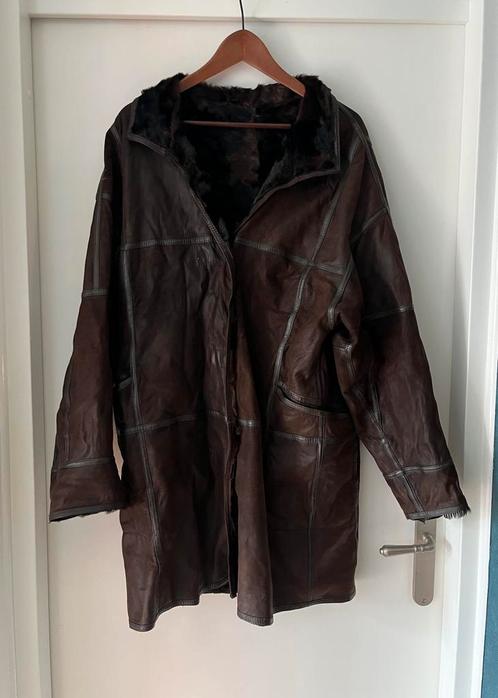 Mooie bruine lange lederen jas met lamsbont voering L 44, Kleding | Dames, Jassen | Winter, Gedragen, Maat 42/44 (L), Bruin, Verzenden