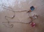 925 Sterling zilveren ketting met 3 stenen blauw/roze/wit, Ophalen of Verzenden, Nieuw