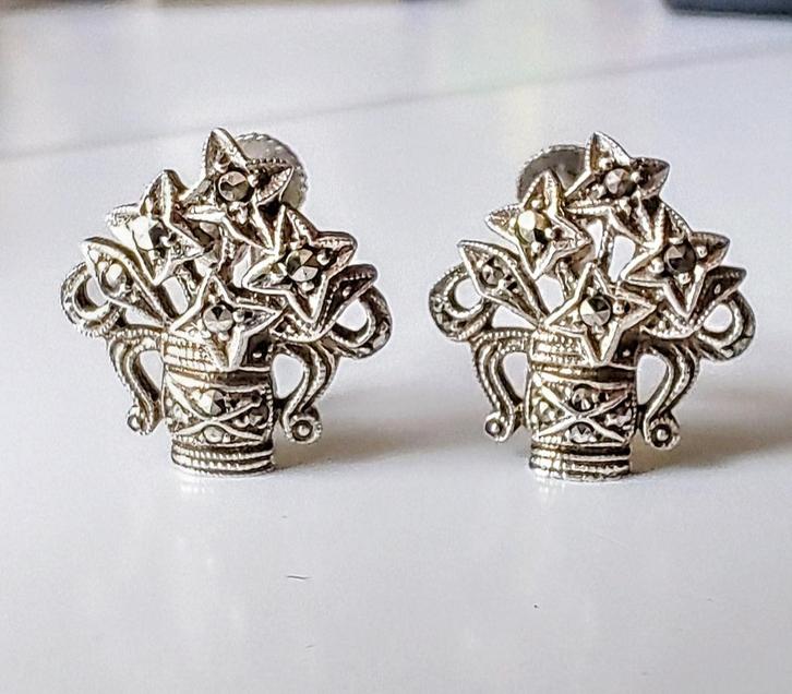 Art Deco Markasiet oorknopen, Sieraden, Tassen en Uiterlijk, Antieke sieraden, Oorbellen, Zilver, Ophalen of Verzenden