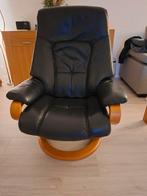 Lederen Relaxfauteuil met Houten Details, Gebruikt, Minder dan 75 cm, Hout, Ophalen of Verzenden