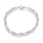 Stainless steel rope armband antiek zilver 21cm, Verzenden, Nieuw, Zilver, Overige materialen