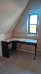 Hoekbureau 145cm x 48,5-81cm eiken fineer zwart onderstel, Huis en Inrichting, Bureaus, Ophalen, Zo goed als nieuw