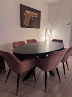 Eettafel met 6 eetkamerstoelen, Zo goed als nieuw, Vijf personen of meer, Ovaal, 50 tot 100 cm