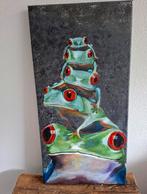 Grappig schilderij met kikkers, Antiek en Kunst, Kunst | Schilderijen | Abstract, Ophalen of Verzenden