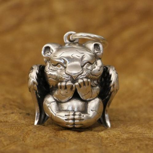 Schattige Tijger met Vleugels Hanger - 925 hanger, Sieraden, Tassen en Uiterlijk, Kettinghangers, Nieuw, Zilver, Zilver, Dier