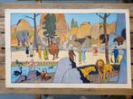 Dierentuin oude schoolplaat uit Frankrijk litho op canvas., Antiek en Kunst, Ophalen of Verzenden