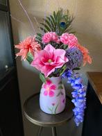 Mooie Handbeschilderde vaas met Zijden bloemen Set, Ophalen of Verzenden, Nieuw