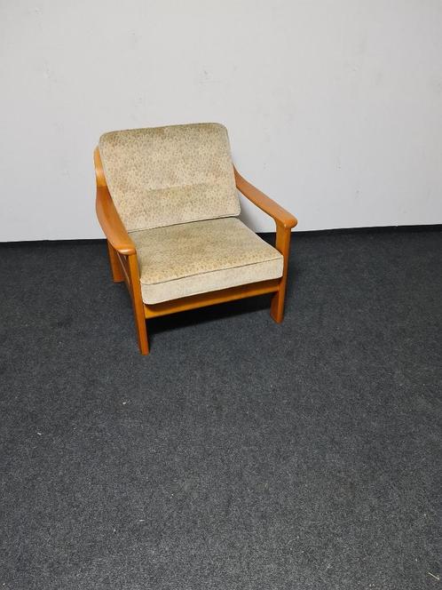 Vintage Danish design Fauteuil, Huis en Inrichting, Fauteuils, Gebruikt, Hout, Metaal, Stof, Overige materialen, 75 tot 100 cm