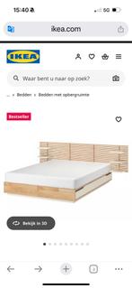 IKEA Mandal Bed 160x200 + Achterwand & Ladenkast, Huis en Inrichting, Ophalen, Gebruikt, Beige, Tweepersoons