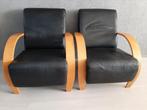 2 zwart leren design Helion Fauteuil Bovine ( optie bezorgd), Huis en Inrichting, Ophalen, Gebruikt, Hout