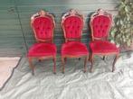 IGS 3 BAROK STOELEN GECAPITONNEERD BEKLEDING BORDEAUX ROOD, Antiek en Kunst, Ophalen