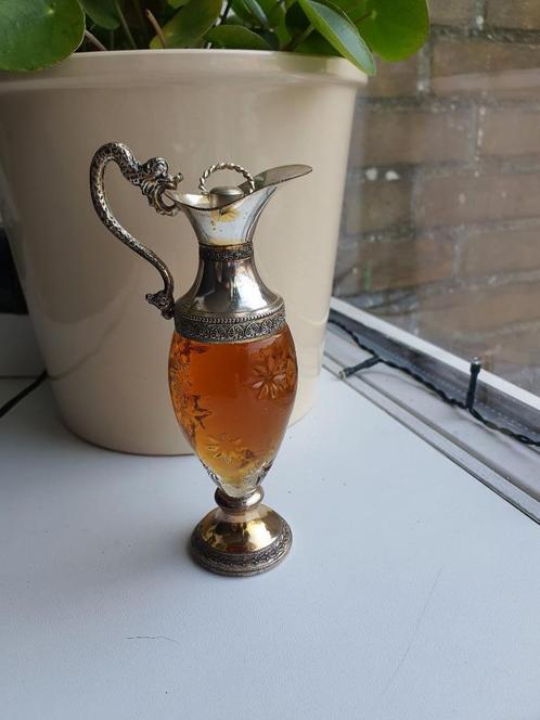 Vintage Verzilverd Karaf met Inhoud – Distillerie Buton Bolo, Antiek en Kunst, Antiek | Glas en Kristal, Ophalen of Verzenden