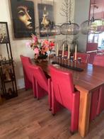 Te Koop nog mooie rode lederen eetkamerstoelen op wieltjes., Huis en Inrichting, Stoelen, Gebruikt, Leer, Ophalen of Verzenden