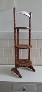 Vintage etagère met 2 schappen, teakhout en parelmoer, Huis en Inrichting, Gebruikt, Vintage, Ophalen of Verzenden, Nvt