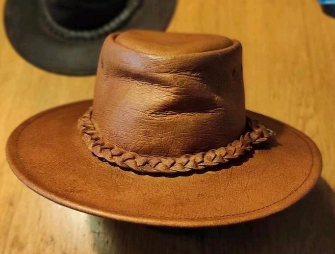 Leren Australian cowboy hoed laag model, Kleding | Heren, Hoeden en Petten, Zo goed als nieuw, Ophalen of Verzenden