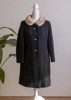 Vintage wollen jas met bontkraag - jaren '60, Kleding | Dames, Maat 38/40 (M), Zwart, Ophalen of Verzenden, Onbekend