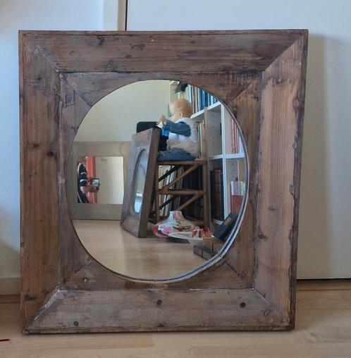 Houten spiegels - vierkant en stoer, 2 stuks, Huis en Inrichting, Woonaccessoires | Spiegels, Gebruikt, 50 tot 75 cm, Minder dan 100 cm