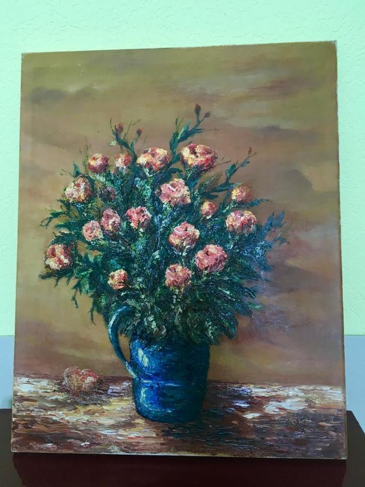 olieverf schilderij rozen van Toon Beckers Vaals unicaat, Antiek en Kunst, Kunst | Schilderijen | Klassiek, Ophalen of Verzenden