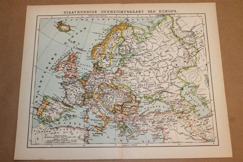 Antieke kaart Europa Staatkundig - Circa 1900, Boeken, Atlassen en Landkaarten, Gelezen, Landkaart, 1800 tot 2000, Ophalen of Verzenden