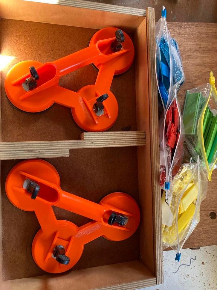 Glasdragers + Beglazingsblokjes zuignapsets, Doe-het-zelf en Verbouw, Gereedschap | Handgereedschap, Gebruikt, Ophalen of Verzenden