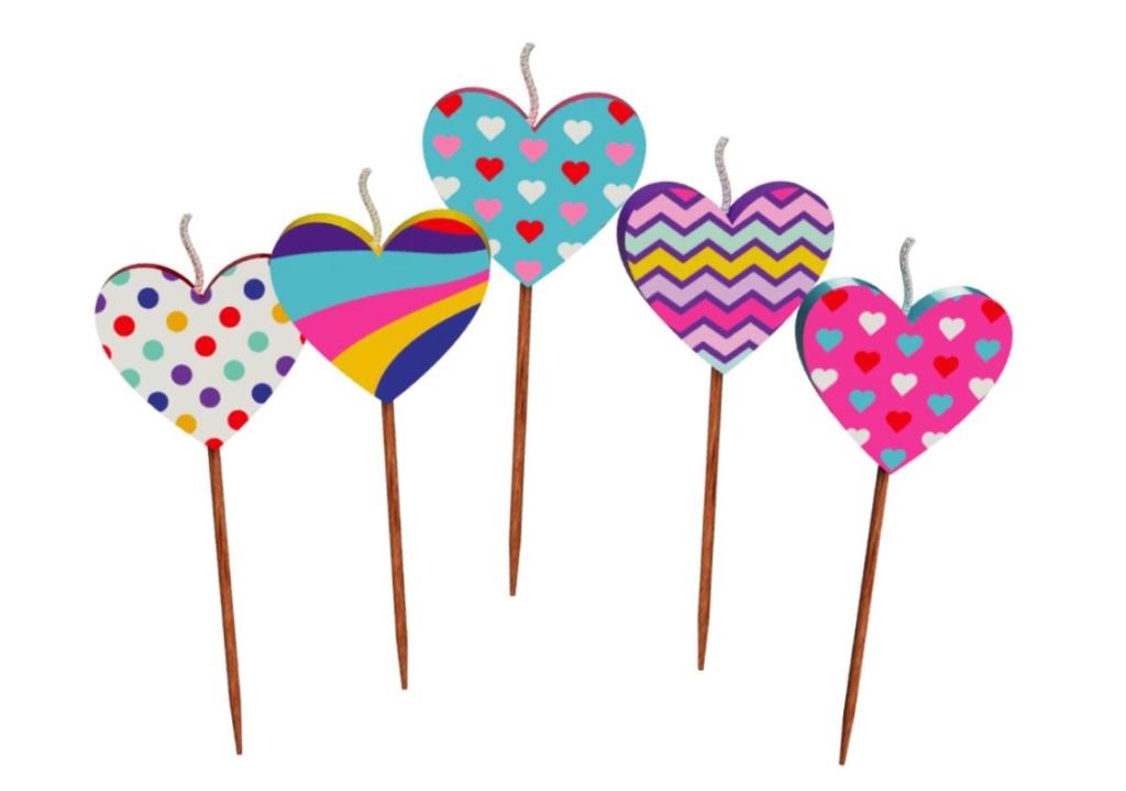 5 Hartjes verjaardag kaarsjes voor taart of cupcakes, Ophalen of Verzenden, Nieuw, Cupcakes, Versiering