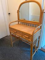 Vintage rotan make-up tafel / kaptafel met spiegel, Ophalen, Gebruikt, Overige materialen, 100 tot 150 cm