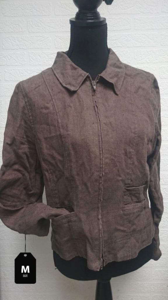 Bruine linnen dames jas Miss Etam maat M, Kleding | Dames, Jasjes, Kostuums en Pakken, Zo goed als nieuw, Jasje, Maat 38/40 (M)