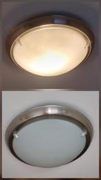 Ronde RVS plafondlamp met matte glazen kap (melkglas), Ophalen of Verzenden, Zo goed als nieuw, Metaal, Modern