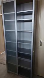IKEA BILLY  BOEKENKAST MET GLASDEUREN, GRIJS, Ophalen, Zo goed als nieuw, 25 tot 50 cm, 200 cm of meer