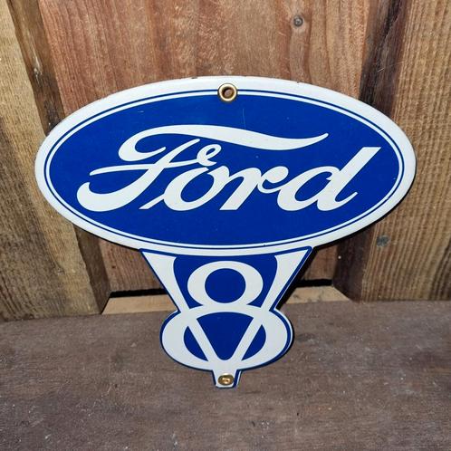 Vintage Ford V8 Emaille Bordje, Verzamelen, Merken en Reclamevoorwerpen, Gebruikt, Reclamebord, Ophalen of Verzenden