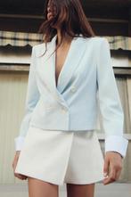 Zara cropped blazer – lichtblauw met witte manchetten – maat, Maat 38/40 (M), Blauw, Zara, Ophalen of Verzenden
