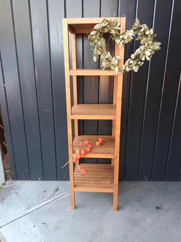 Ikea Molger rek stellingkast badkamer kast hout, Huis en Inrichting, Badkamer | Badkamermeubels, Zo goed als nieuw, (Half)hoge kast