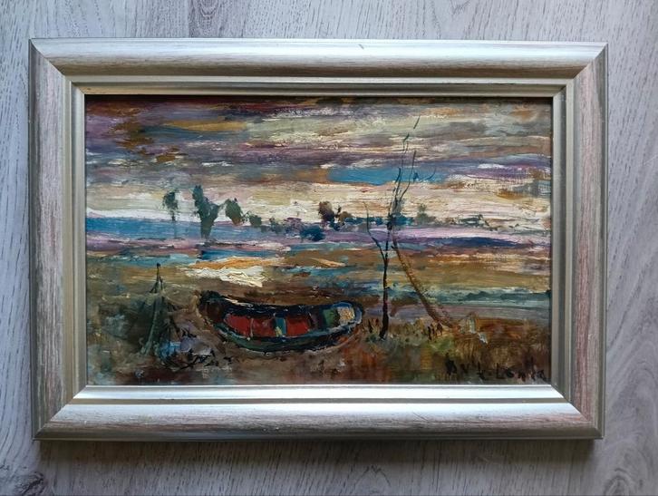 Ben van Londen (1907-1987) - vissersbootje aan de oever, Antiek en Kunst, Kunst | Schilderijen | Klassiek, Ophalen of Verzenden